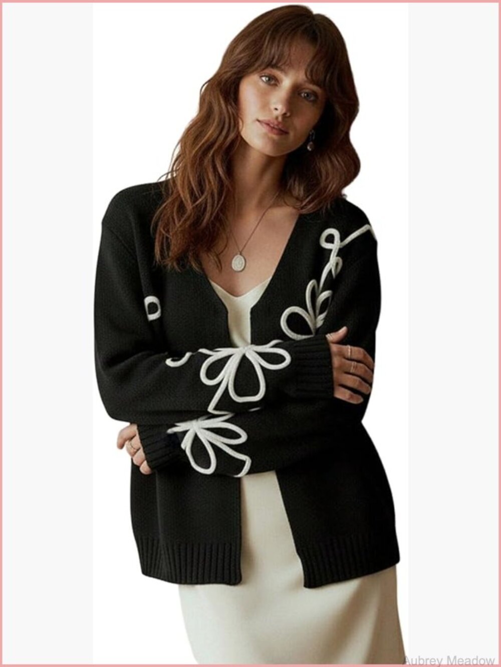 Floral V Neck Cardigan Long Sleeve Knit Dressy Casual Sweater Outerwear